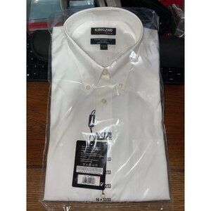 NWT Kirkland Men's White Button Up Shirt Size 16 x 32/33 NWT